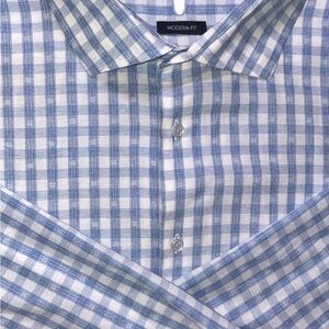 Modern Fit Light Blue and White Check Button-Down Shirt